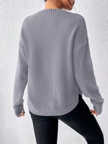 SHEIN LUNE 秋冬休閒純色圓領毛衣 - 淺灰紫 - 查看 2
