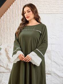 Al Najma تونيك نسائي كاجوال بتصميم بسيط بلون موحد، ياقة دائرية، مزين بتطريز، أكمام طويلة، قصة فضفاضة عادية، مقاس كبير، مناسب للربيع والصيف، تونيك تركي & تونيك عربي تقليدي - أخضر عسكري - مشاهدة 6