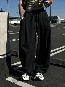 DAZY Women's Casual Loose Korean Style Sweatpants Petite - Black - View 4