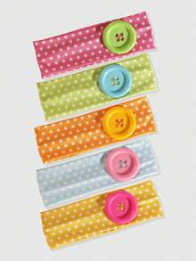 ROMWE Anime 5Pcs Retro Y2K Polka Dot Contrasting Color Big Button Girl Headband, Sweet And Cute Style, Suitable For Women's Hair Accessories For Daily And Sports - Multicolor - View 1
