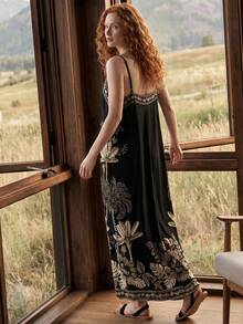 CAJUNI Chic Vacation Golden Embroidery Long Dress,Dresses For Women Summer - Black - View 2