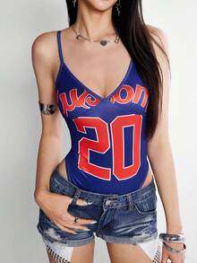 INAWLY Women's Letter Print Casual Sexy Camisole Style Club Night Out Blue Summer - Blue - View 8