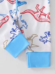 Setelan Pakaian Santai Bayi Laki-laki Motif Minimalis Basket Ring di Seluruh Permukaan, Atasan Lengan Panjang dan Legging, Warna Aprikot, Bahan Dasar, 2 Potong - Biru - View 4