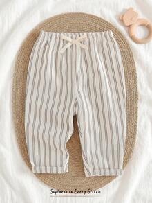 Cozy Pixies Baby Boy Colorful Striped Elastic Waist Long Pants Versatile Comfortable - Khaki - View 6