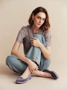 Rosivie Zapatos de mujer de terciopelo púrpura, clásicos y suaves, tipo slip-on, básicos, de suela plana y vamp bajo - Morado - Ver 12