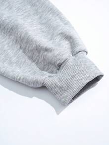 SHEIN EZwear 休閒極簡印花圓領長袖寬鬆女款衛衣 - 淺灰色 - 查看 4