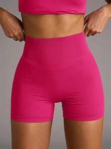 SHEIN BAE Wide Waistband Sports Shorts Legging ShortsWomen Sweat Short, Gym Short, Biker Short - Hot Pink - View 6