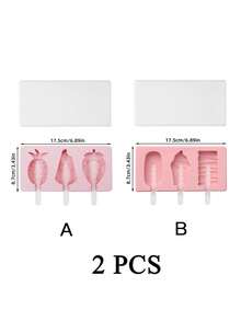 1Pc Cute Shapes Silicone Popsicle Molds With Lids Reusable Ice Cream Mold Popsicle 4 Cavities Maker Homemade DIY Set - Pink - View 12
