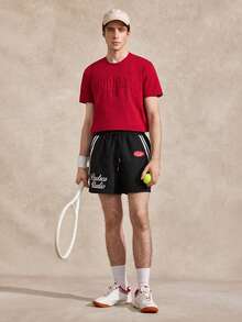 Men's Summer Black And White Streetwear Shorts, Woven Elastic Waist Drawstring Casual Gym Shorts, Webbing Decor Retro Punk 2 Rapper Clothing, 1pcs - Black - View 2