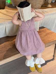 Dazy Kids 嬰兒/幼兒（女童）圓領刺繡卡通可愛無袖短袖中長洋裝 夏季 - 紫丁香色 - 查看 5