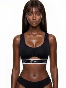 Rest Era Women's Letter Print Colorblock Cutout Sexy Cropped Lingerie - Black - View 3