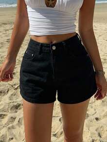 DAZY Women Casual Solid Color Denim Shorts, Summer Jorts - Black - View 11