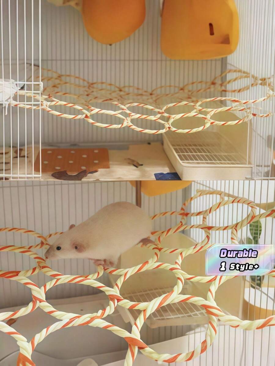 1pc Durable Non-Slip Multi-Functional Climbing Rope Net Toy For Cage, Bird Perch Swing Ladder Bridge Hammock, Small Pet Exercise Toy For Rats Parrots Birds (Random Color) - Multicolor - View 1