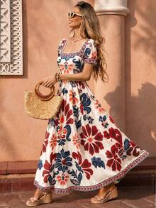 Selianne Women's Sleeveless Print Loose A-Line Dress, Casual Breezy Sexy Boho Holiday Vacation Style, Suitable For Spring/Summer White Floral Beach - Multicolor - View 1