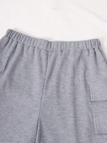 SHEIN 青少年男孩休閒酷感舒適長袖連帽衫與長褲套裝 - 灰色 - 查看 3