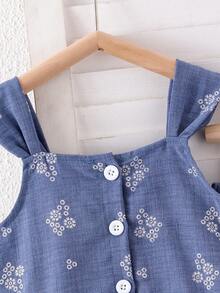 Setelan 2 Potong Atasan Camisole dan Celana Longgar untuk Anak Perempuan, Nyaman, Kasual, Tebal, Bertekstur, Motif Cetak, Bordir Imitasi, Kancing Depan, Hem Berkerut, Sederhana dan Elegan, Cocok untuk Acara Musim Semi/Panas, Bepergian, Liburan, Berbagai Kesempatan dan Pakaian Sehari-hari - Biru - View 7