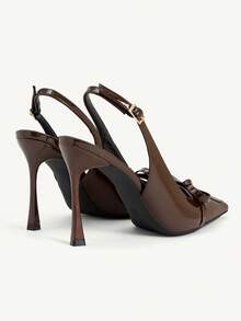 CUCCOO CHICEST Maillard Style Brown Bow Pointed Back Strap High Heels, Patent Leather Thin Heel Buckle Sandals, Workplace Dating Versatile Models Fall Shoes - Brown - View 6