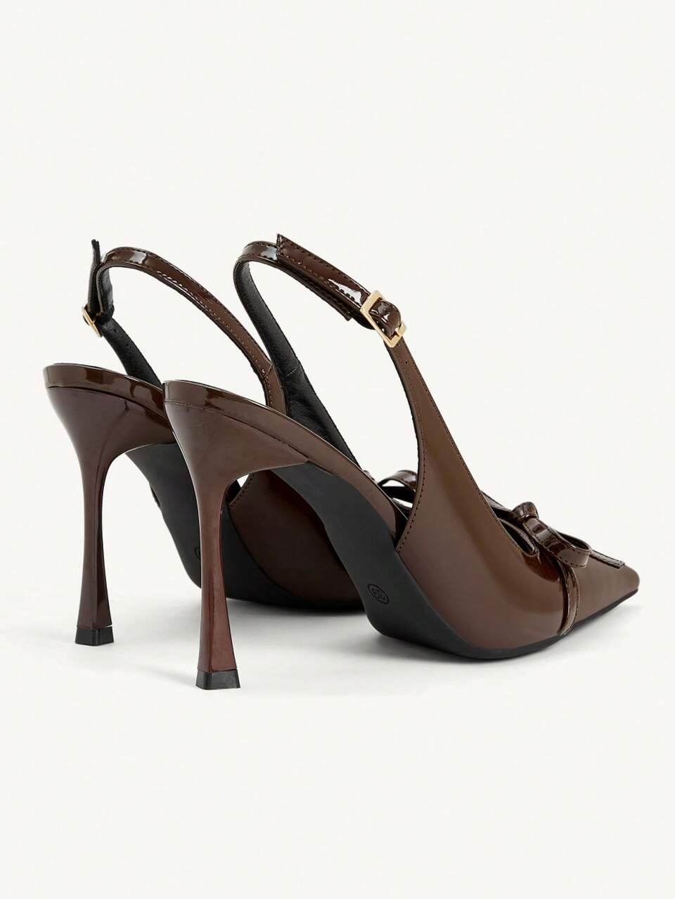 CUCCOO CHICEST Maillard Style Brown Bow Pointed Back Strap High Heels, Patent Leather Thin Heel Buckle Sandals, Workplace Dating Versatile Models Fall Shoes