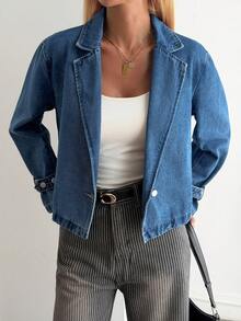 DAZY Women's Lapel NeckLong Sleeve Casual Denim Jacket Fall - Blue - View 5