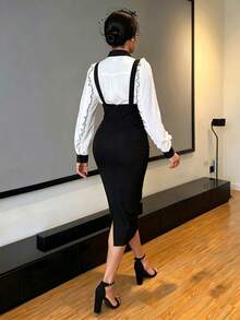 SHEIN Lady Slit Back Pencil Dress With Strap Elegant - Black - View 2