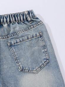 Tween Girls 2026 Summer Washed Blue Loose Straight Denim Pants High Waist Elastic Casual School Style Versatile Long Snug Fit Student Uniform Daily - Light Wash - View 6