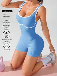 Solea Cove 女款細肩帶露背蜜桃臀皮拉提斯健身連身衣，空中瑜伽連身衣，新款 - 淺藍色 - 查看 1