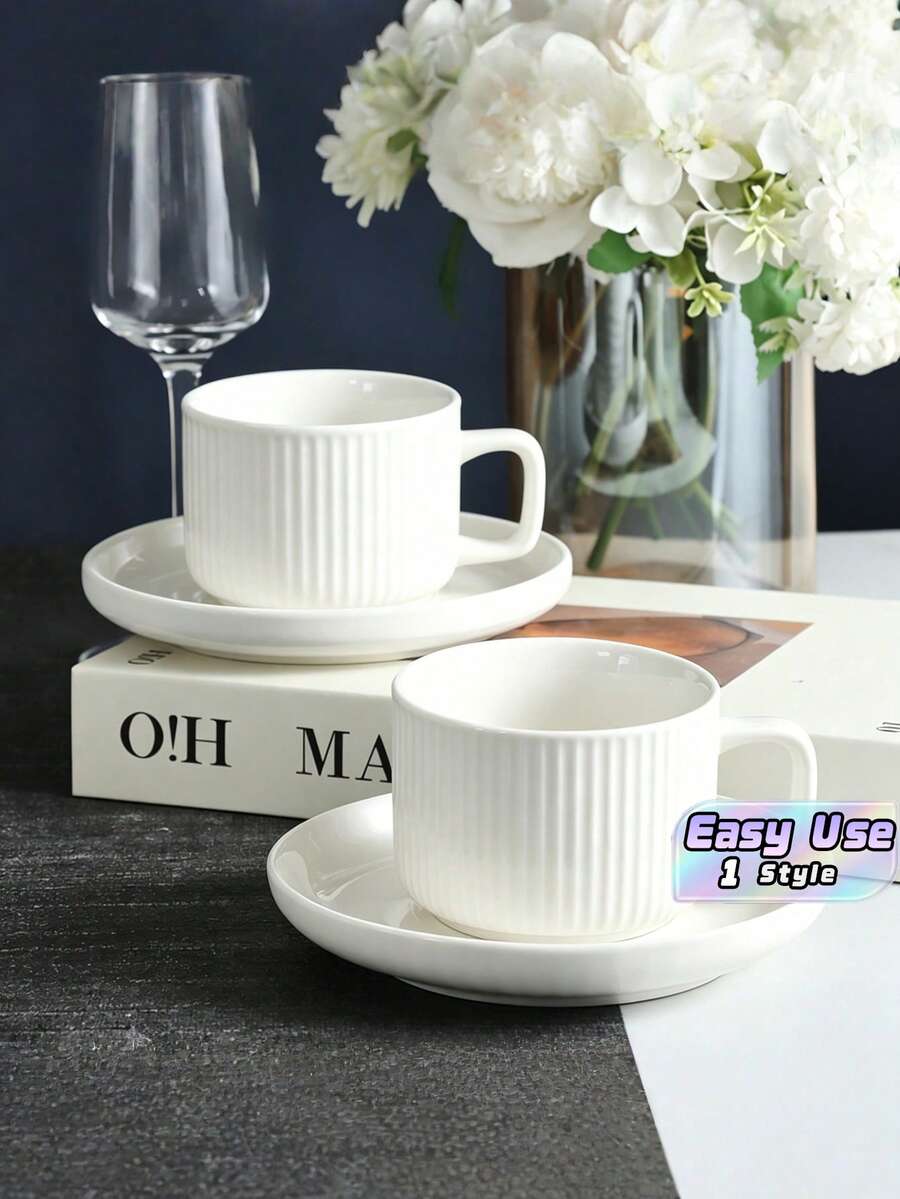 1 Set / 6 Sets Of European Coffee Cup And Saucer Sets, Striped Ceramic Cup And Saucer Sets, Afternoon Tea Tableware And Tea Cup Gift Box, Minimalist Style Mugs. - Multicolor - View 1