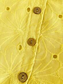 PrepCrw 1pc Young Girls' Elegant Embroidered Petal Sleeve Square Collar Blouse, Suitable For Outings, Gatherings, Festivals, Spring, Summer, Weddings - Yellow - View 4