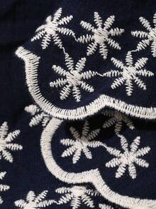 DAZY 女童圓領刺繡無袖上衣與寬鬆長褲度假風2件套夏季 - 藍色 - 查看 3