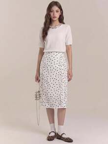 Muvela Women's Short Sleeve Round Neck Sequin Decorated Solid Color Knit Top Teachers' Day Brunch Office White Summer Elegant - White - View 5