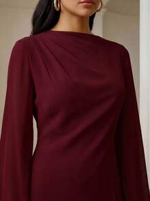 ZEYLAH Asymmetrical Fitted Long Dress With Large Sleeves, Spring - Burgundy - View 2