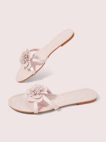 CUCCOO DOLLMOD Sandalias planas con tiras cruzadas y flores tridimensionales rosas, estilo dulce para mujer - Rosa - Ver 4