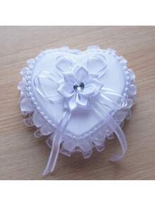1 st romantisk hjärtformad ringbox i vit satin med blomma och glittrande strass, för brud- och tärnringsförvaring, bröllopsringförvaring, bröllopsdekoration (ringar ingår ej), passar alla bröllop - Vit - Visa 4