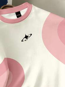 Manfinity Joysei Men's Contrast Trim Geometric Pattern Crew Neck Short Sleeve Fashion T-Shirt, Holiday - Pink - View 3