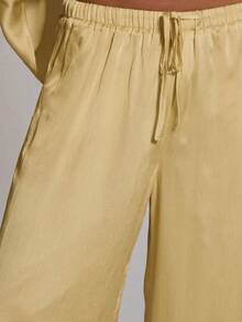 MUSERA Wide Leg Drawstring Linen Look Trousers Only Summer Holiday Vacation Beach Night Party Club Sexy Casual Classy Elegant Gold - Pale Yellow - View 5