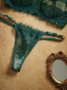 PinupPomp Set de 2 piezas de lencería con parches de encaje color rosa rojo, madura y sensual - Verde - Ver 5