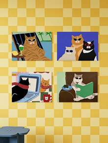 Joivida Fun Cat Print Posters, Frameless Cute Cartoon Cat Wall Decorations, Home Decorations, Party Decorations, Bohemian Wall Decorations, Aesthetic Room Decorations, Office Wall Decorations, Holiday Birthday Gifts - multicolor - View 1