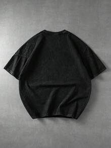 ROMWE MEN Camiseta de manga corta de cuello redondo con remaches y estampado de estrella, de uso casual y versátil para uso diario - Negro - Ver 3