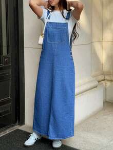 Rivivi Women's Casual Long Denim Overall Dress None, Travel Light Blue Autumn - Blue - View 7