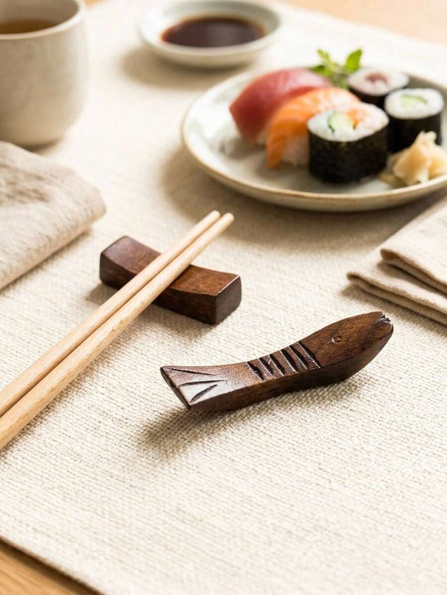 Cirelle 1个日式木制鱼形筷架,个性化餐桌装饰,鱼形筷架,酒店筷枕,筷子架。适用于家庭、餐厅、亚洲餐厅、酒店和聚会。乔迁礼物、拍摄道具、节日礼物。 - 查看 1