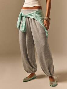 Athîral Women's Loose Fit Drawstring Cuffed Pocket Jogger Pants - Grey - View 5