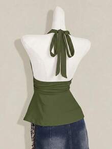 SHEIN ICON 萬聖節女款掛脖露背黑色娃娃裝背心上衣 - 軍綠色 - 查看 8