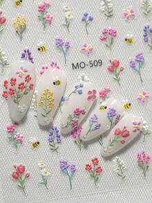 1 Set Spring/Summer Floral Themed Nail Art Stickers, Featuring Various Blooming Flowers, Daisies, And Floral Patterns With Branches, Suitable For Women, Girls, Family And Personal DIY Use - Multicolor - View 6
