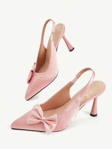 CUCCOO CHICEST Sepatu Hak Lancip Elegan Wanita dengan Hiasan Pita, Imut dan Romantis, Cocok untuk Beraktivitas di Luar Rumah, Kencan, Minum Teh Sore, Pesta, Hari Valentine - Baby Pink - View 4