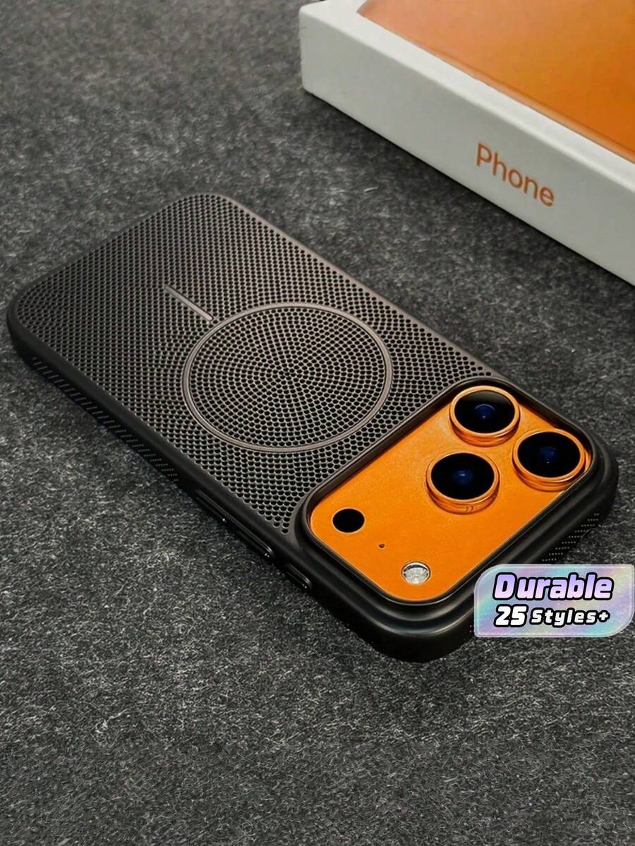 1pc Breathable Hole Fluorescent Wireless Charging Case, Liquid Silicone Ultra-Thin Shockproof Cover, Compatible With Phones 17 AIR 16 15 14 13 12 11 Pro Max Plus - Black - View 1