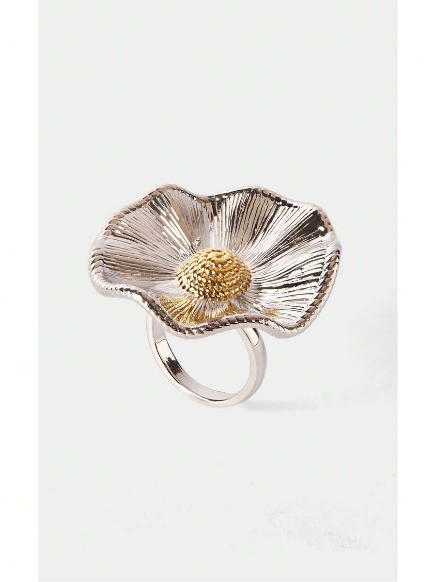 Noxbound Retro Geometric Metal Asymmetric Sunflower Ring Light Luxury Vacation Style Fashion Personalized Elegant Ring - Multicolor - View 1