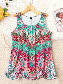 Linhara Camiseta sin mangas de cuello redondo con estampado, para salidas casuales de verano, camisetas gráficas para mujer, tallas grandes - Multicolor - Ver 1