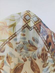 SHEIN LUNE CURVE 復古V領燈籠袖度假風寬鬆休閒大尺碼女款襯衫 - 棕色 - 查看 4