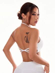 Slayform Slayform Women's Solid Color Simple Daily Halter Sports Bra - White - View 6