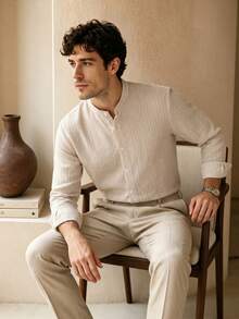 Core Aspect 男士素色長袖單排扣休閒襯衫 - 彩色 - 查看 4